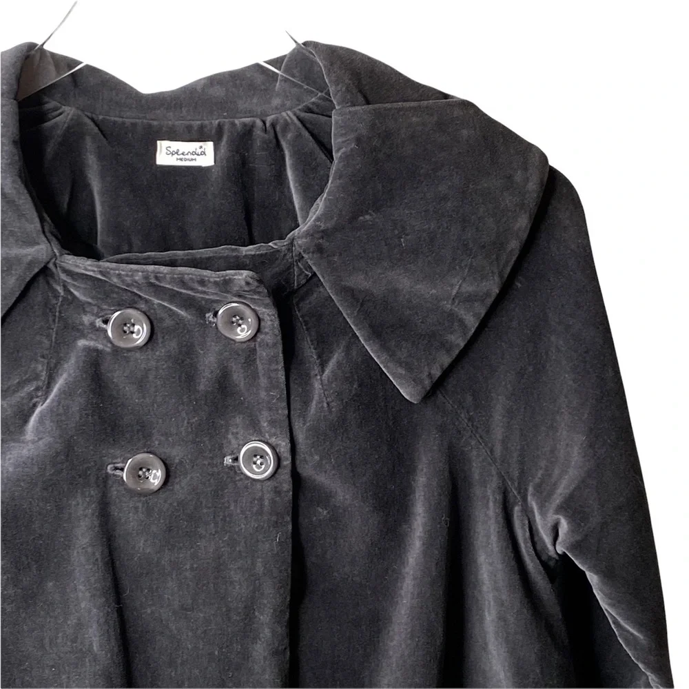 Splendid Grey Black Velvet Silk Swing Jacket Peacoat Peter Pan Collar Me… - Picture 2 of 9